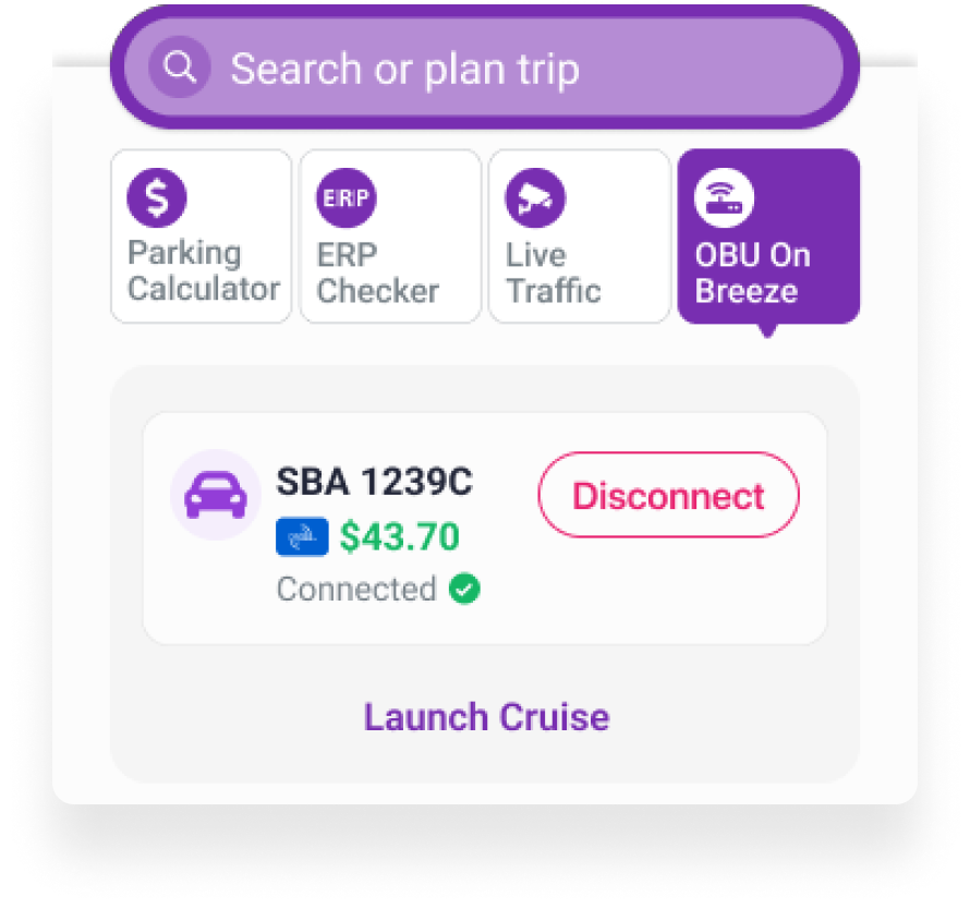 ERP checker for live rates and timings in Singapore, selecting the cheapest route