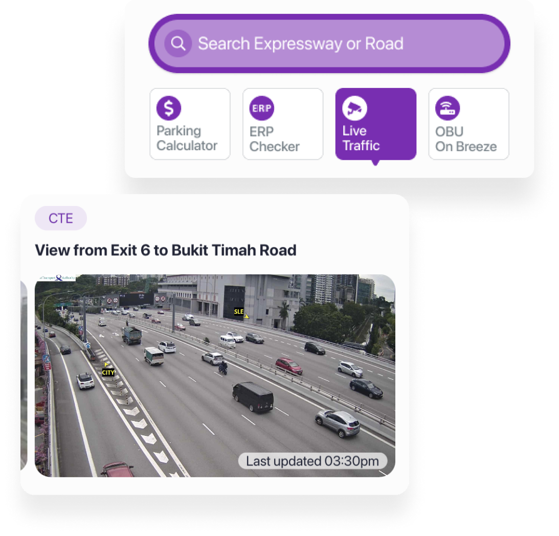 Live traffic updates and live camera footage